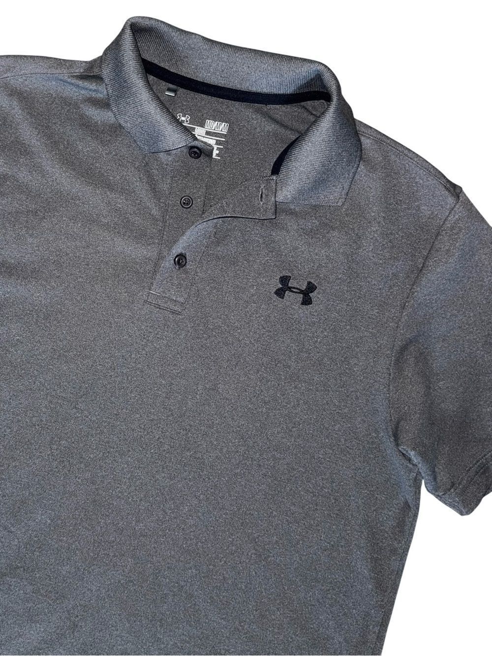 Under Armour Polo Shirt Grey Golf Short Sleeve Men’s size Medium Embroidered